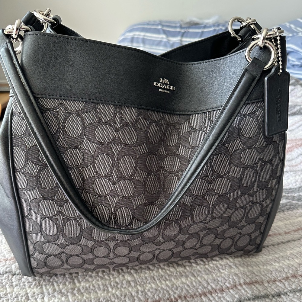 Coach Signature Jacquard Lexy Shoulder Bag in Black Smoke F27579